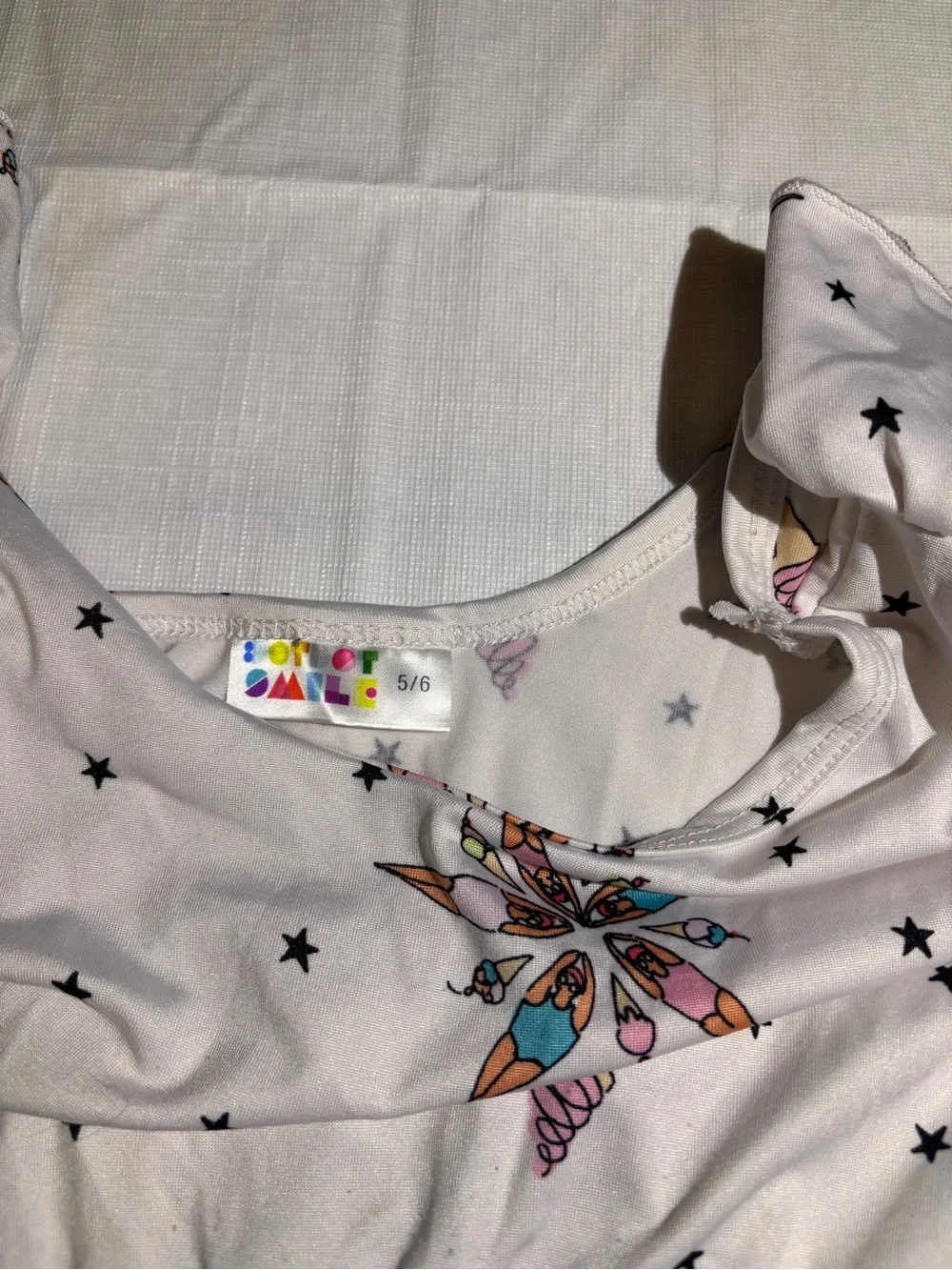 Dot Dot Smile White Dress with Pink, Orange & Blue Ice Cream Starburst Print